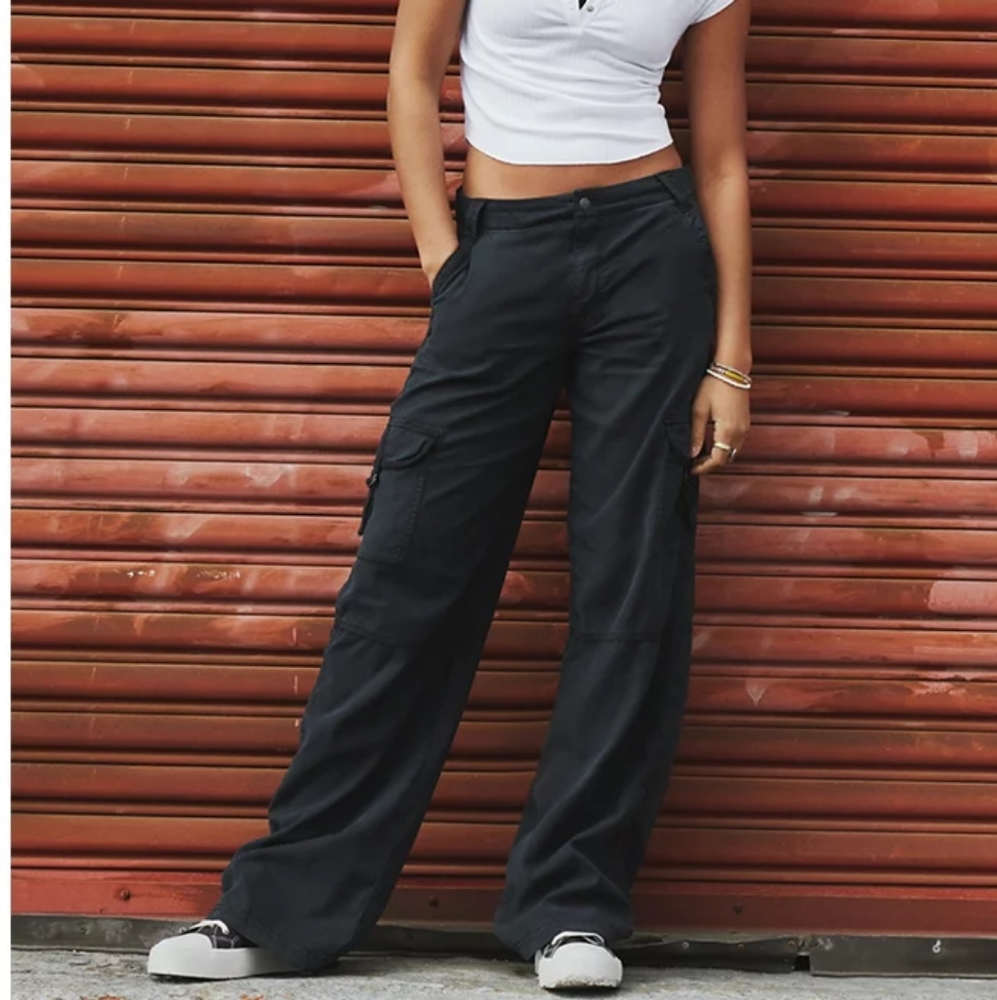 Blk AE NWT Dreamy Drape Super High Rise Baggy Wide Leg Pants Size 6/28